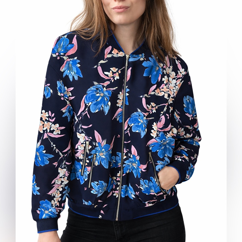 Zara Lightweight Floral Bomber Jacket Small